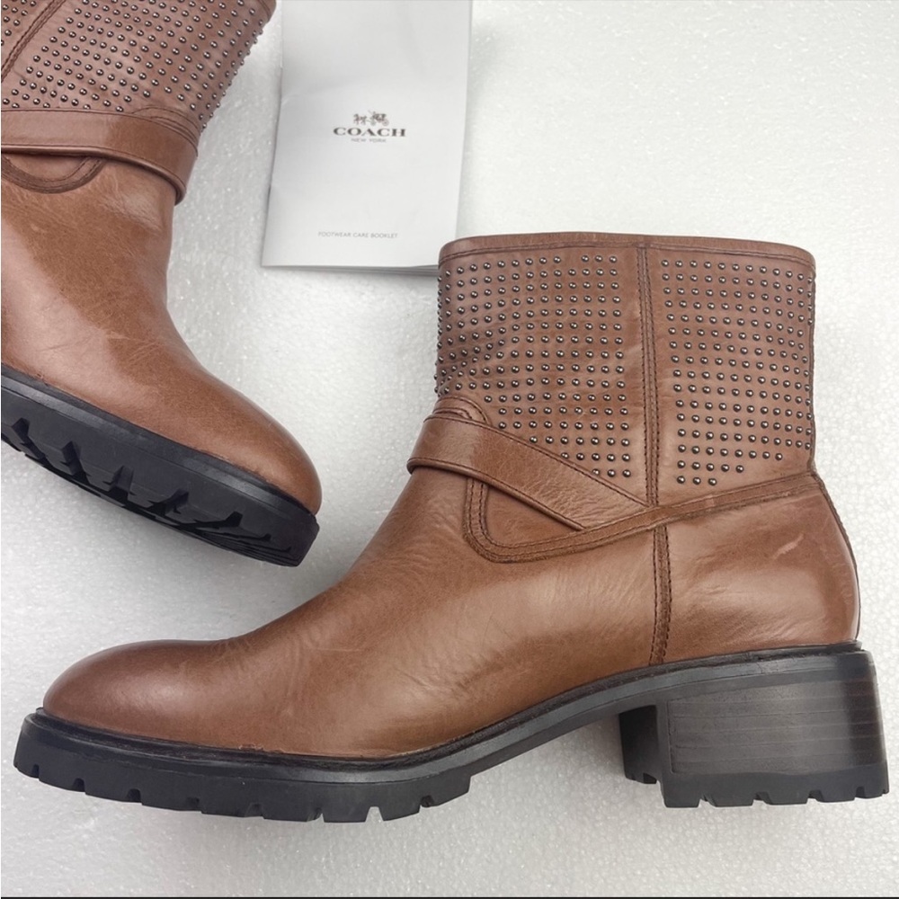 COACH Gates Leather Studded Calf Boots Brown Buckle Size 8.5 - Picture 4 of 10